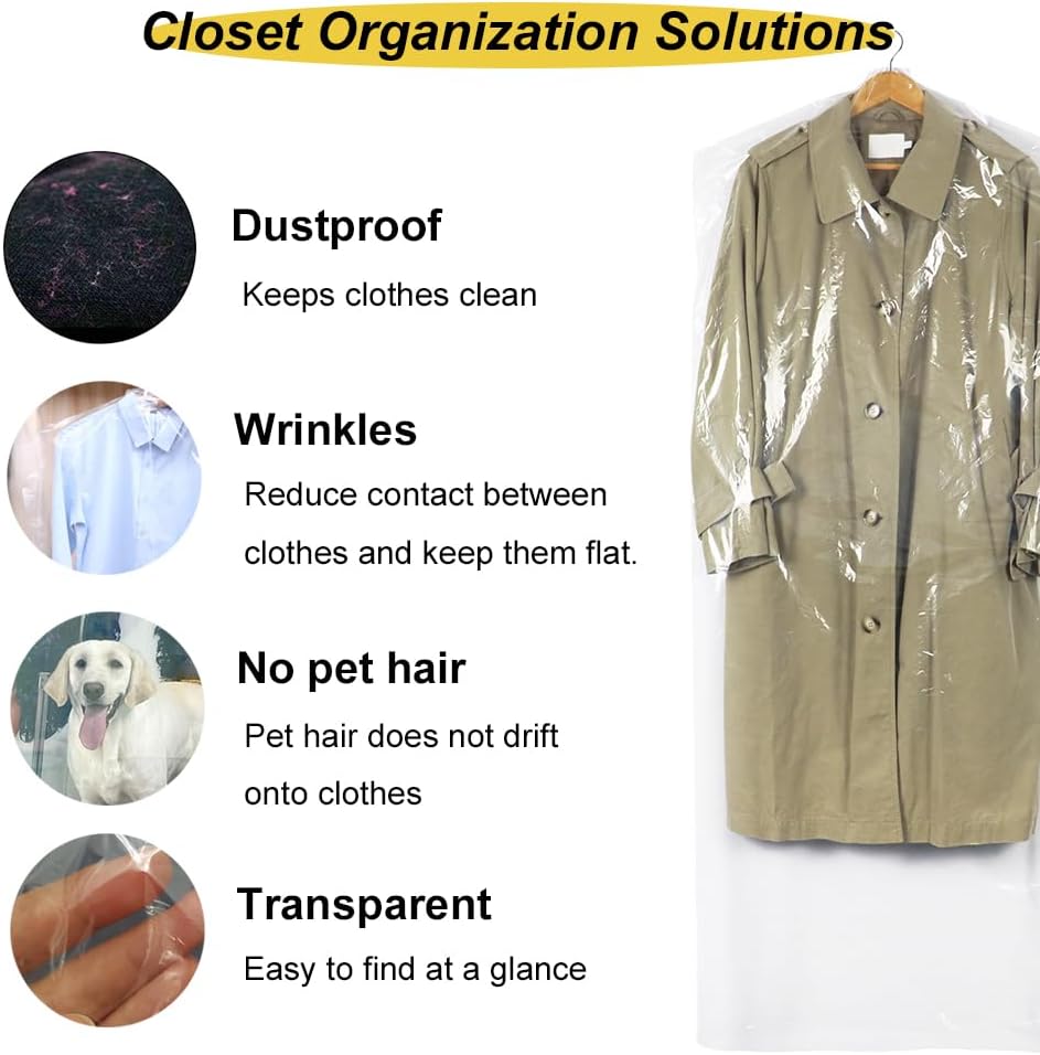 30 Pack 59 Inch Clear Plastic Dry Cleaning Bags