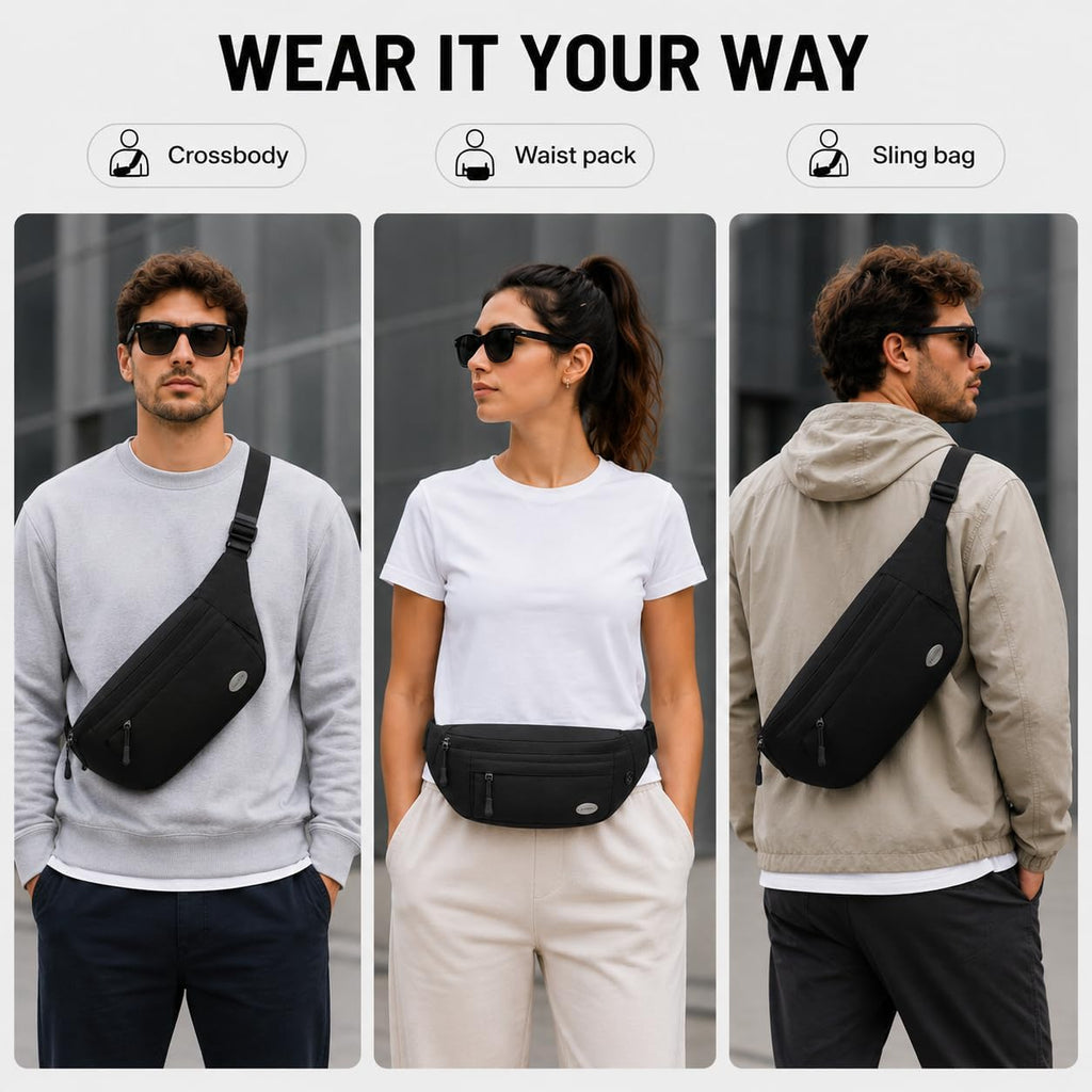 Entchin Water-Resistant Fanny Pack, 4-Zipper Belt Bag