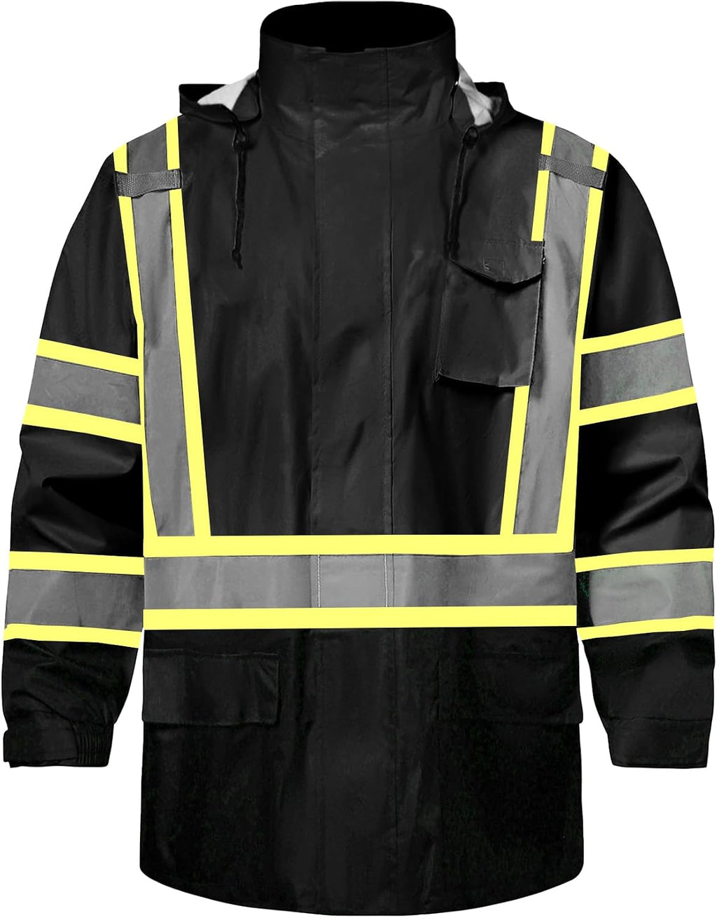 SKSAFETY Hi Vis Safety Rain Jacket for Men, Construction Work Rain Gear Heavy Duty Class 3 Rain Coat Waterproof Lightweight