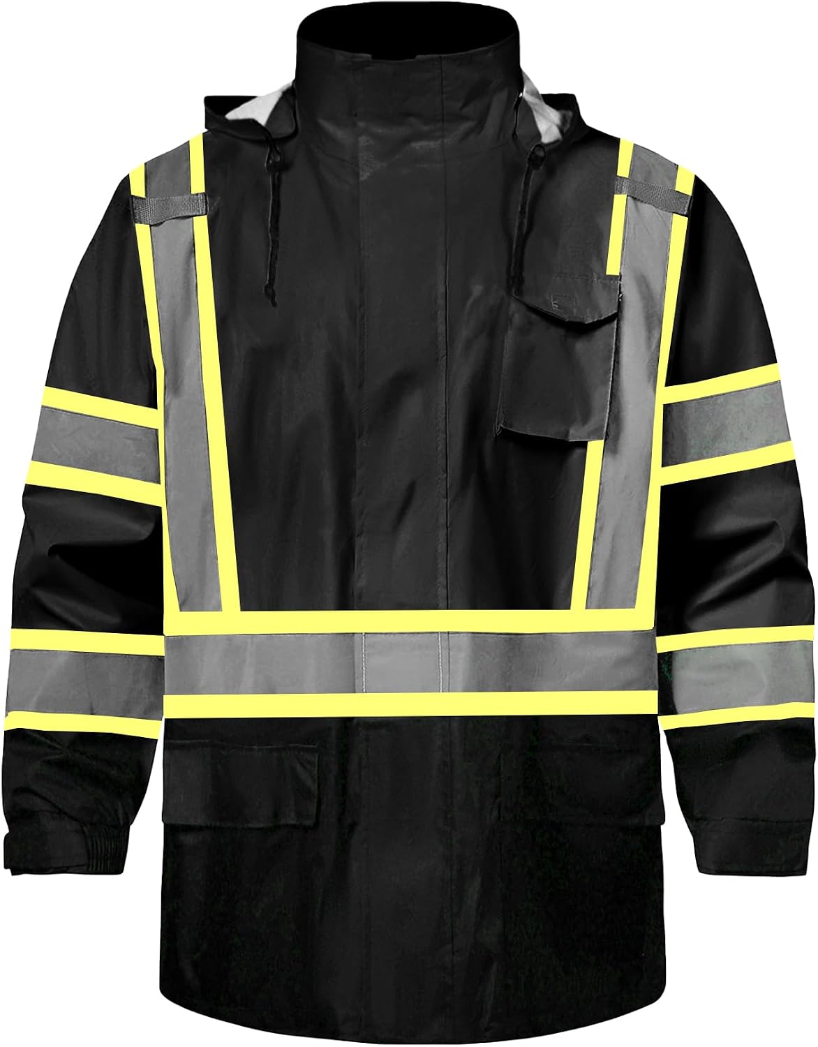 SKSAFETY Hi Vis Safety Rain Jacket for Men, Construction Work Rain Gear Heavy Duty Class 3 Rain Coat Waterproof Lightweight
