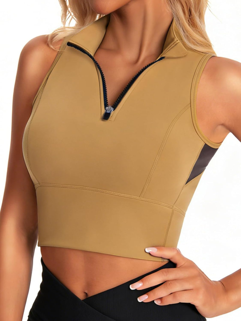 AARYA Zip Front Cropped Workout Tank Tops with Built in Bra
