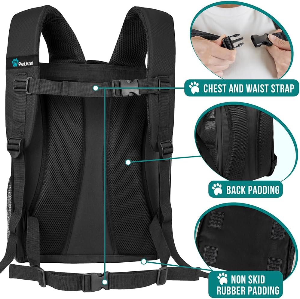 PetAmi Dog Backpack Carrier Airline Approved Cat Pet Puppy Bag, Black
