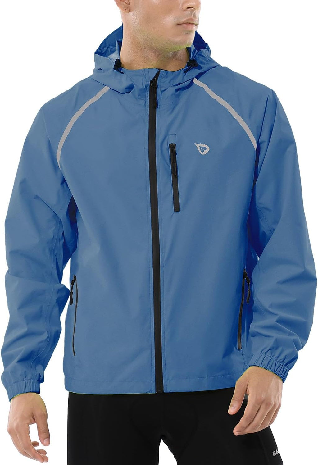 baleaf Men's Rain Jacket Waterproof Hood Lightweight Reflective Packable