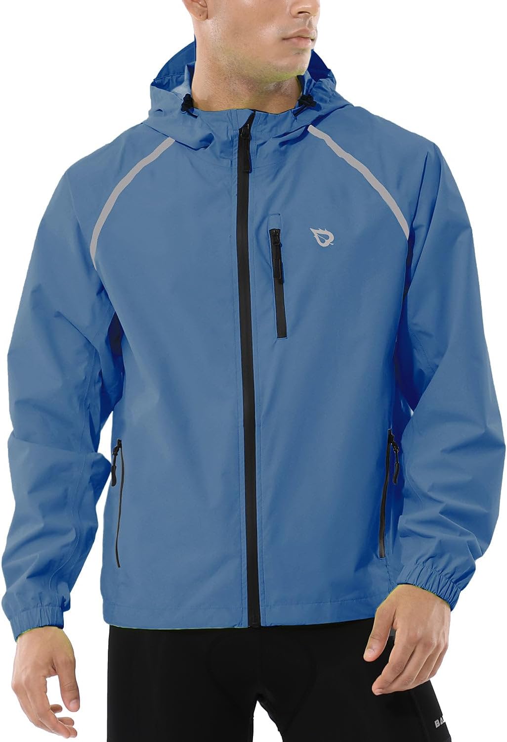 baleaf Men's Rain Jacket Waterproof Hood Lightweight Reflective Packable