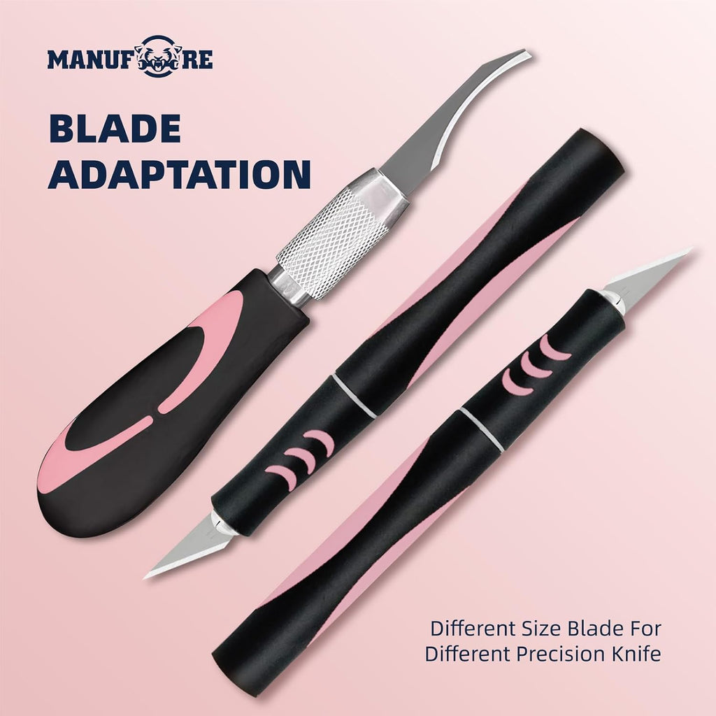MANUFORE 34pcs Large Exacto Knife Set Craft Precision Knife Set Pink