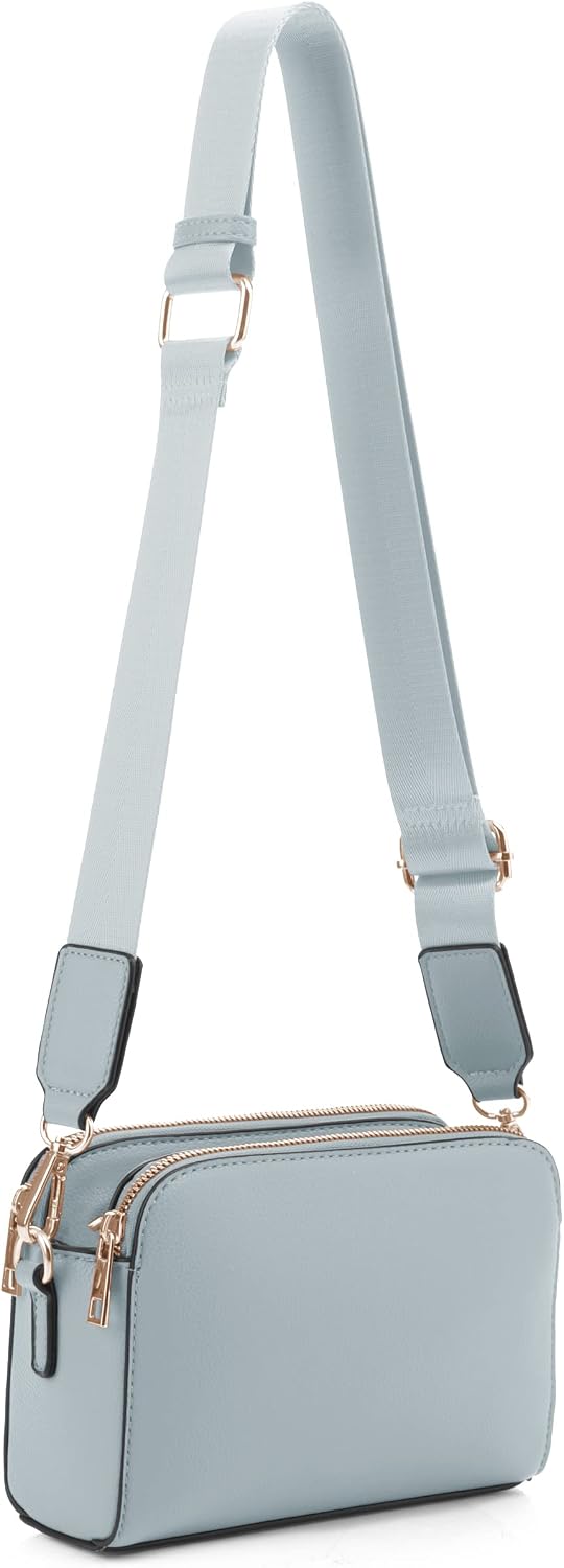 EVVE Crossbody Bags for Women Trendy Triple Zip Small Crossbody Camera Bag Purse with Wide Guitar Strap