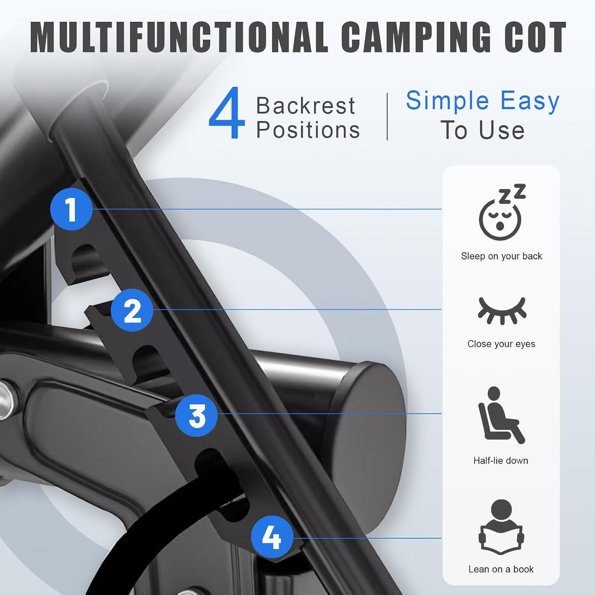Folding Camping Cot for Adults,Adjustable Sleeping Cot with Mattress