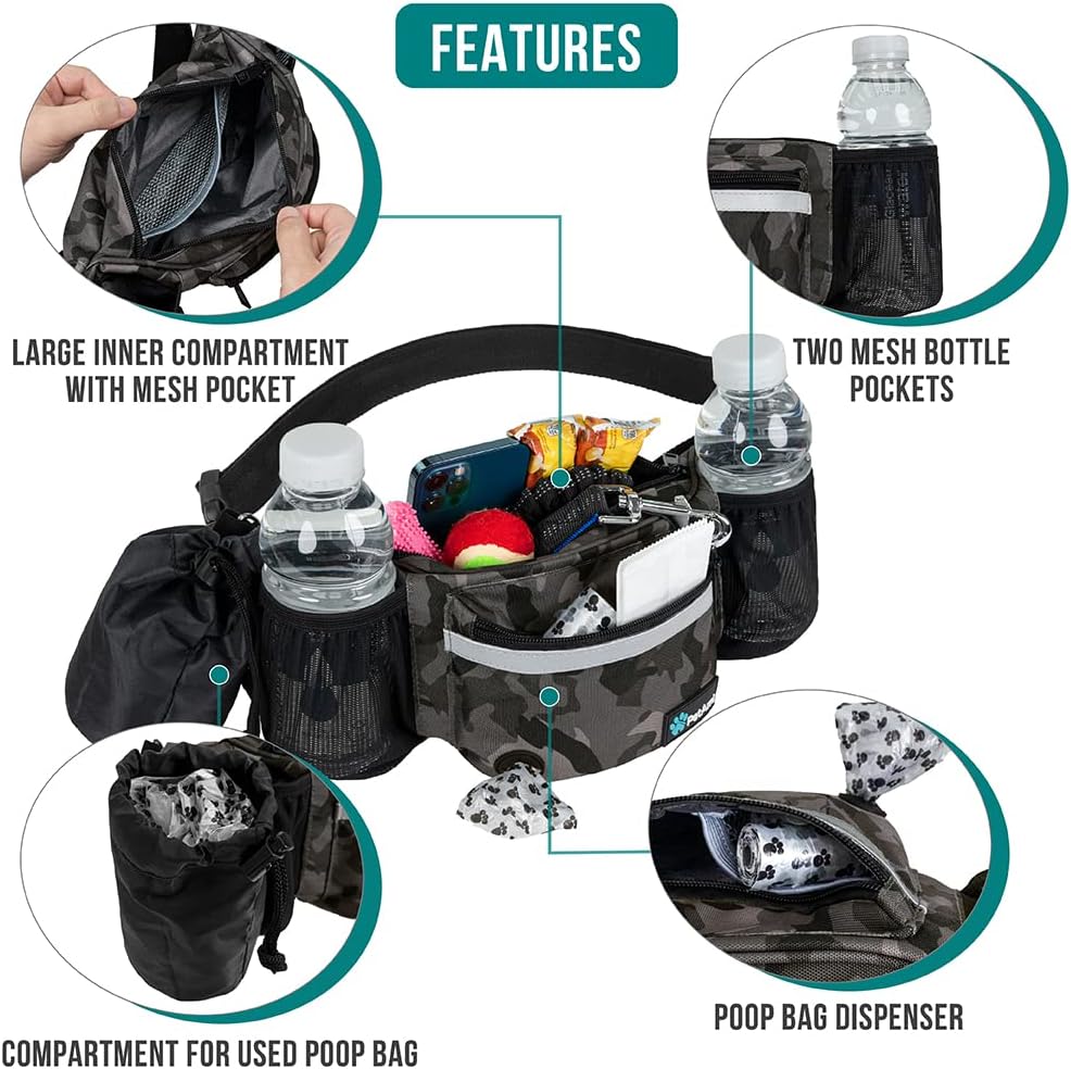 PetAmi Dog Fanny Pack, Treat Pouch for Dog Walking Training, Camo Black