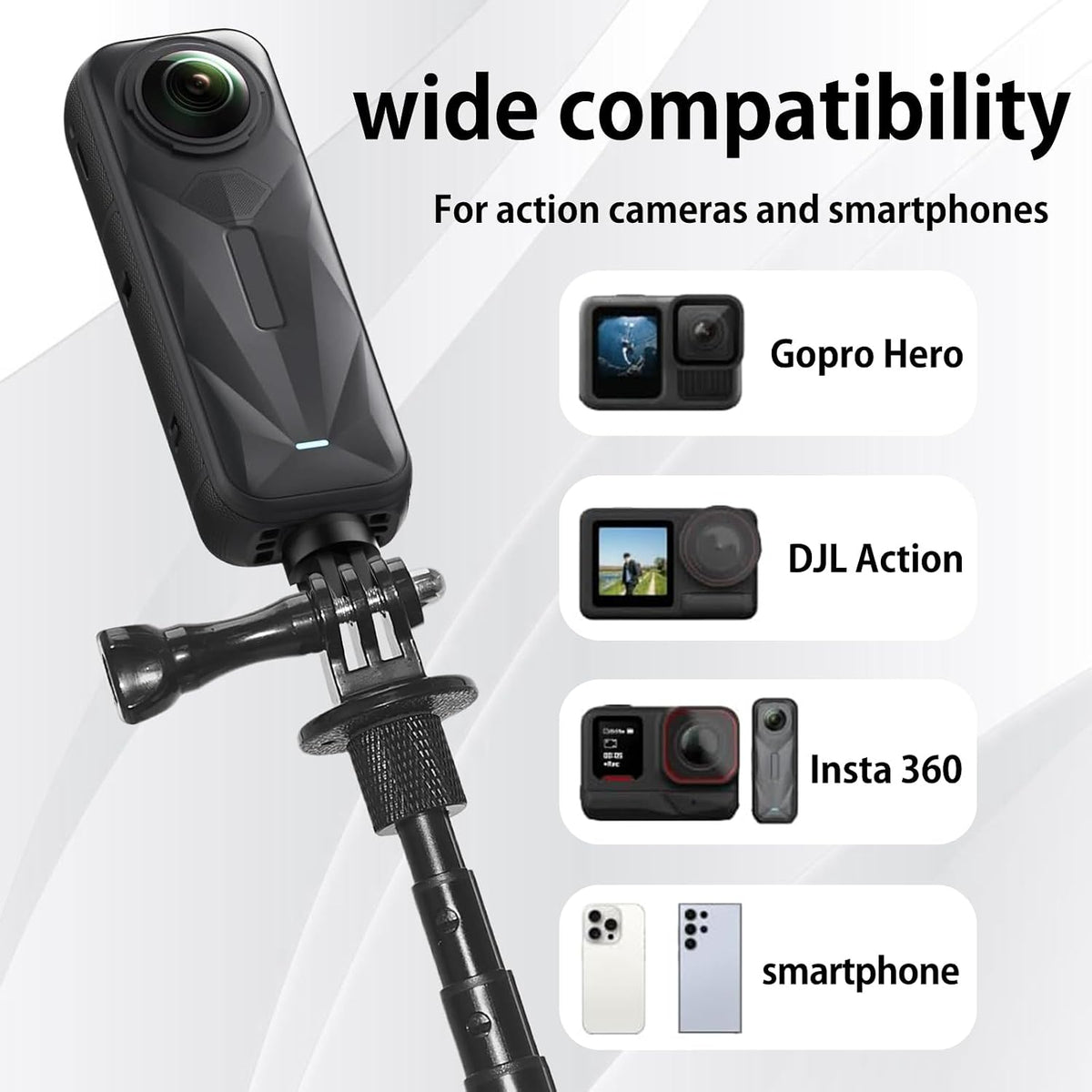 Bullet Time Handle Tripod for Insta360 X5 X4, 47" Selfie Stick