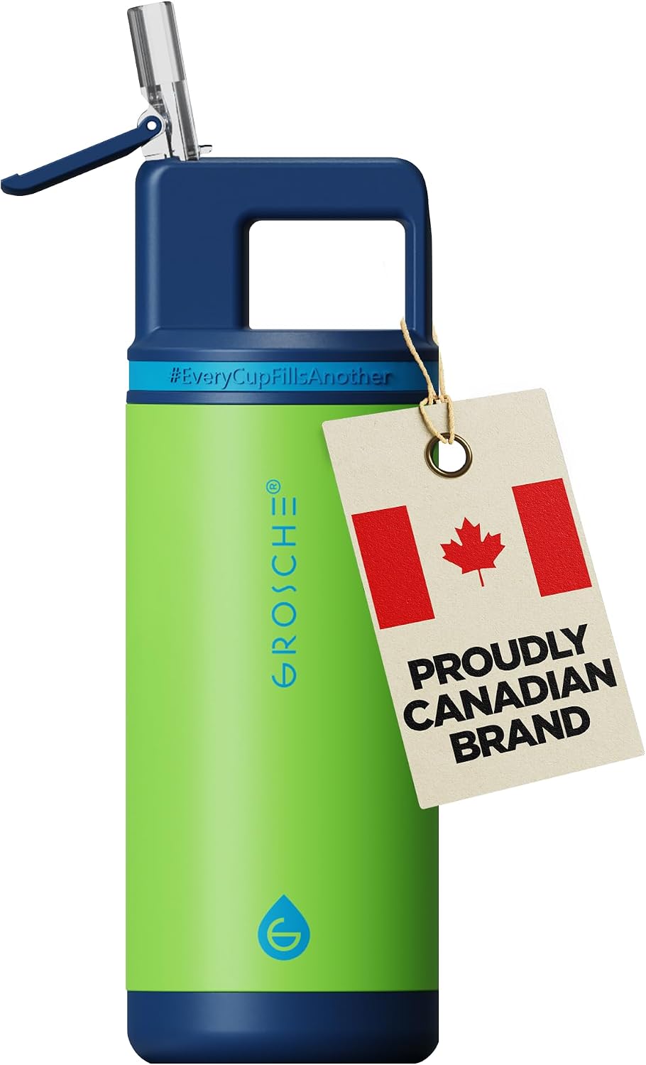 GROSCHE Alpine Flip 'N Sip Kids' Water Bottle with Straw, Dino Green, 16 oz