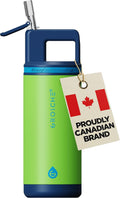 GROSCHE Alpine Flip 'N Sip Kids' Water Bottle with Straw, Dino Green, 16 oz