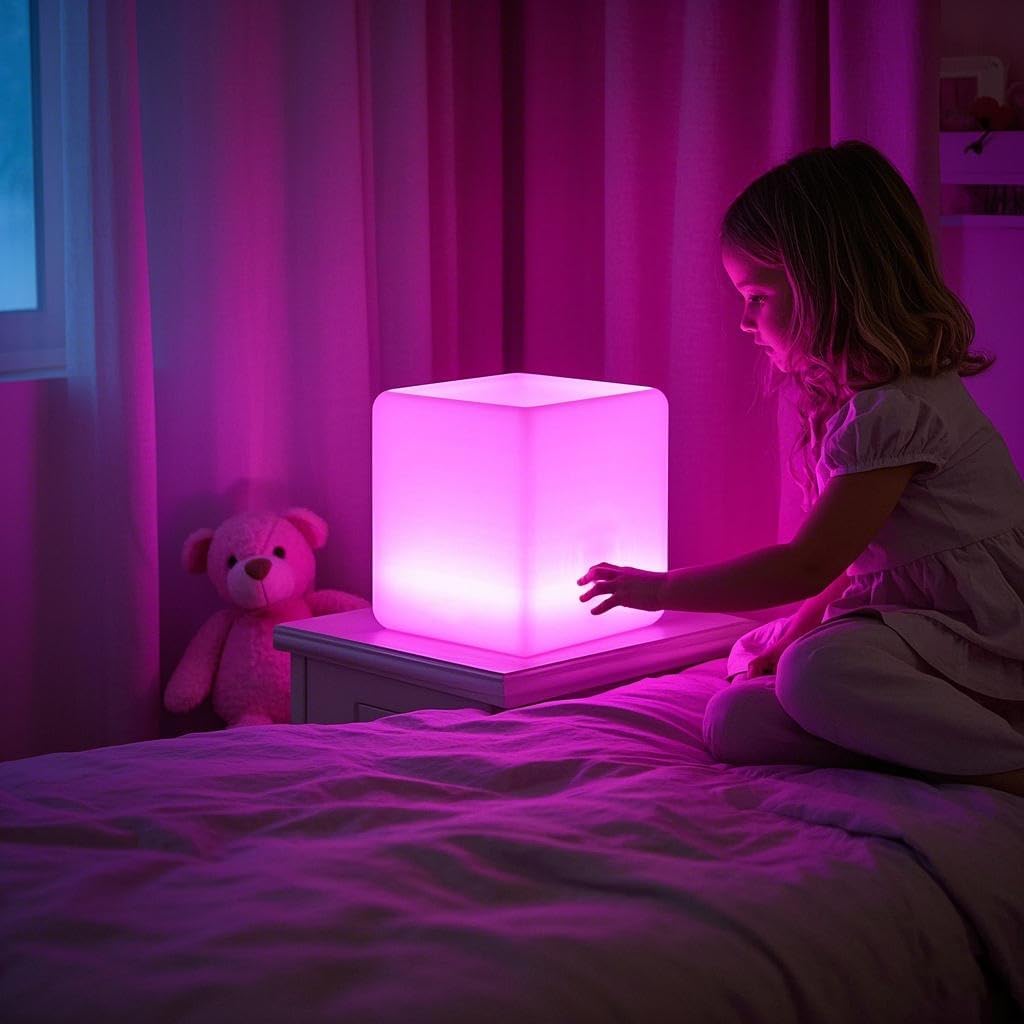 Mr.Go 12-Inch LED Light Cube Stool, RGB Glowing Mood Night Light w/Remote