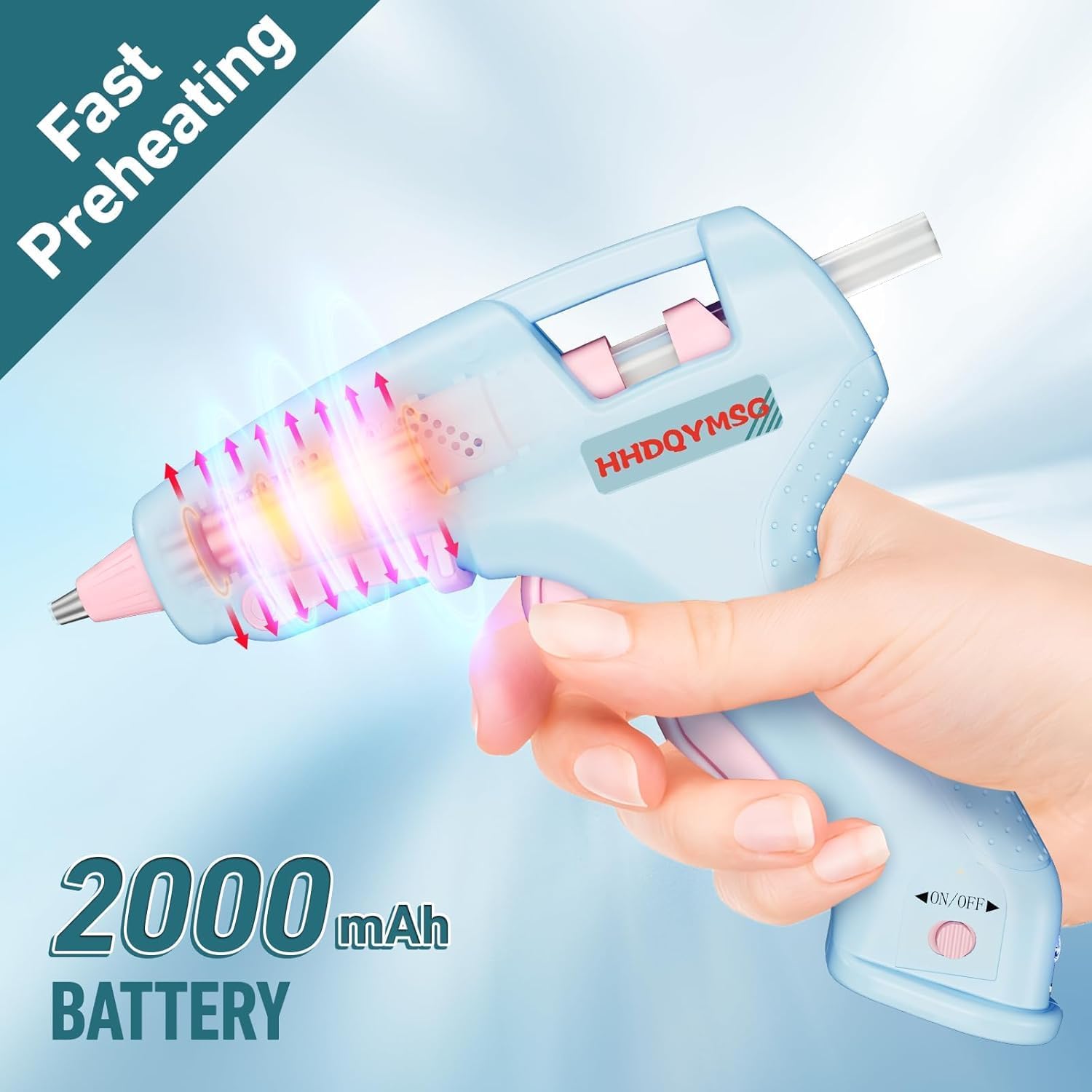 Cordless Hot Glue Gun, 20W Hot Glue Gun with 30PCS Premium Glue Sticks & 1m USB-C Cable, 2000mAh Built-in Battery Suitable for School Craft, Home Repair, DIY (Cordless) (Blue)