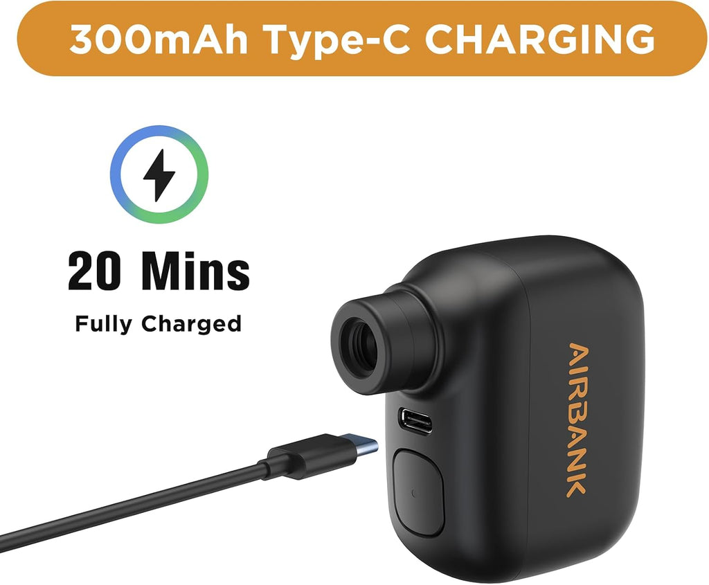 AIRBANK Mini Bike Pump POCKET SE, 100 PSI Electric Bicycle Air Pump for Road Bikes, Portable Bicycle Pump, Bicycle Tire Inflator for Schrader and Presta Valve with Rechargeable Battery