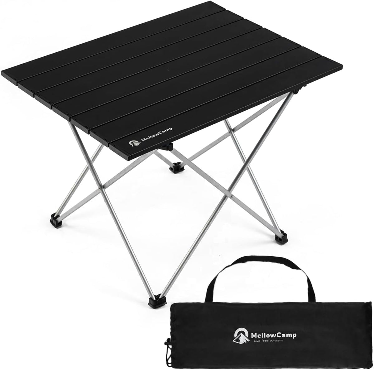 MellowCamp Camping Side Table, Ultralight Aluminum Folding Table, Small Compact Portable Ideal for Camping, Hiking, Beach, Outdoor Cooking, Picnics (Black, Small)