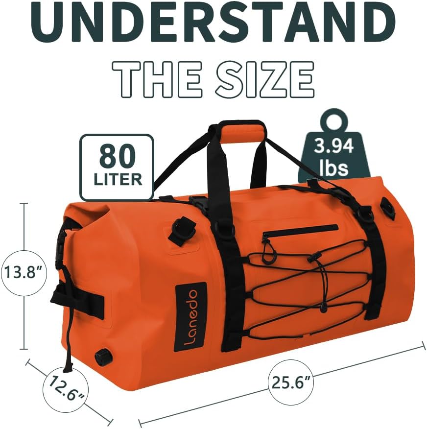 80L Dry Bag Large Waterproof Bag Roll-Top Heavy Duty Fishing Duffel Bag with Durable Straps & Handles for Kayaking Paddle boarding Boating Rafting Fishing
