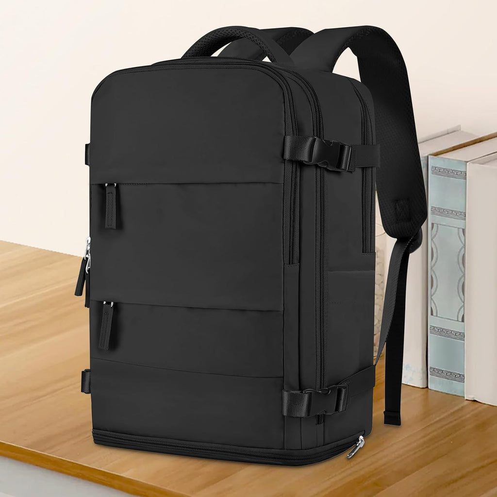 coowoz Travel Backpack For Women Men,Carry On Backpack,Hiking Backpack Waterproof Outdoor Sports Rucksack Casual Daypack Travel Essentials(Black) 25L