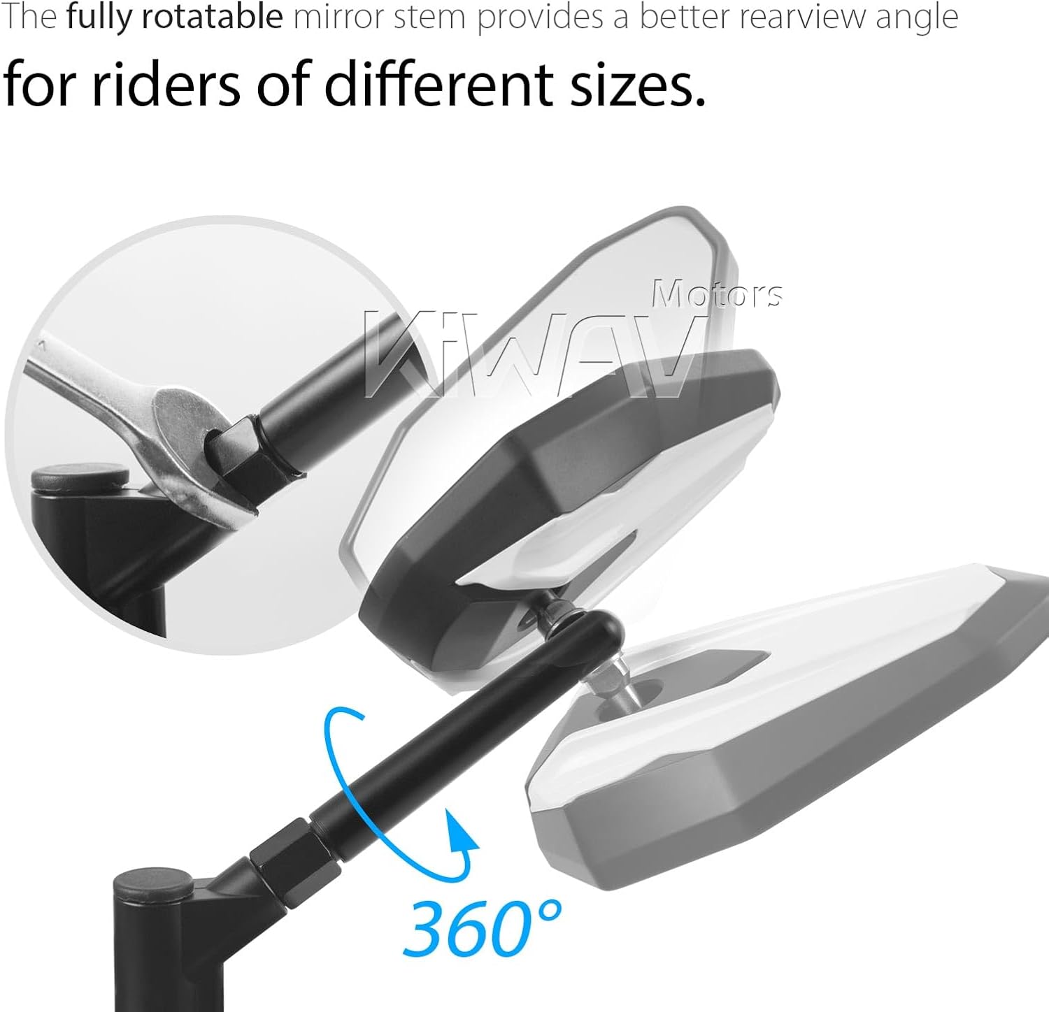 KiWAV 4Rizz White Motorcycle Rear View Mirrors Universal Fit 10mm 8mm Metric Bikes Scooters Chopper Cafe Racer Sold as 1 Pair