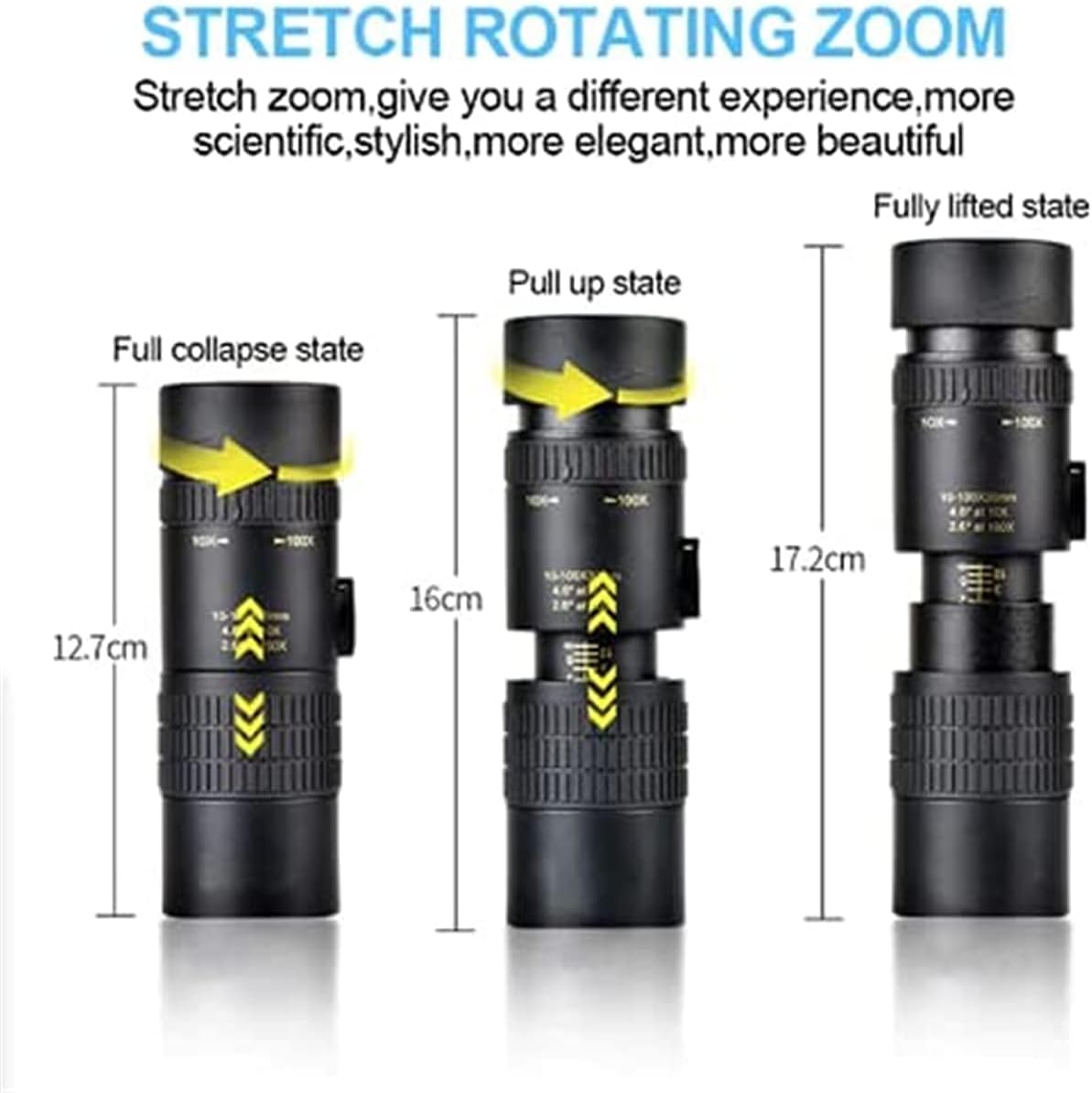 AISHFP 4K 10-300 X 40 MM Telescope, Super Zoom High Power Scope Night Vision Waterproof Military Monoculars Telescope for Camping Travelling,No Tripod