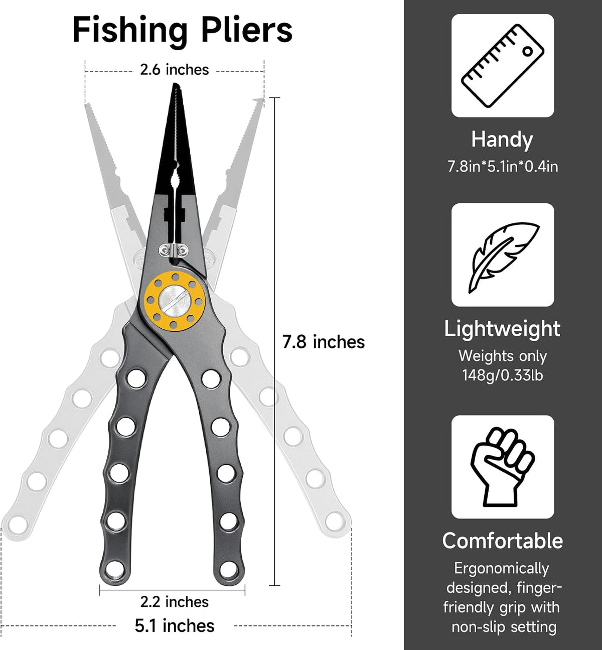 SANLIKE Aluminum Fishing Pliers Hook Remover Tungsten Carbide Braid Cutters
