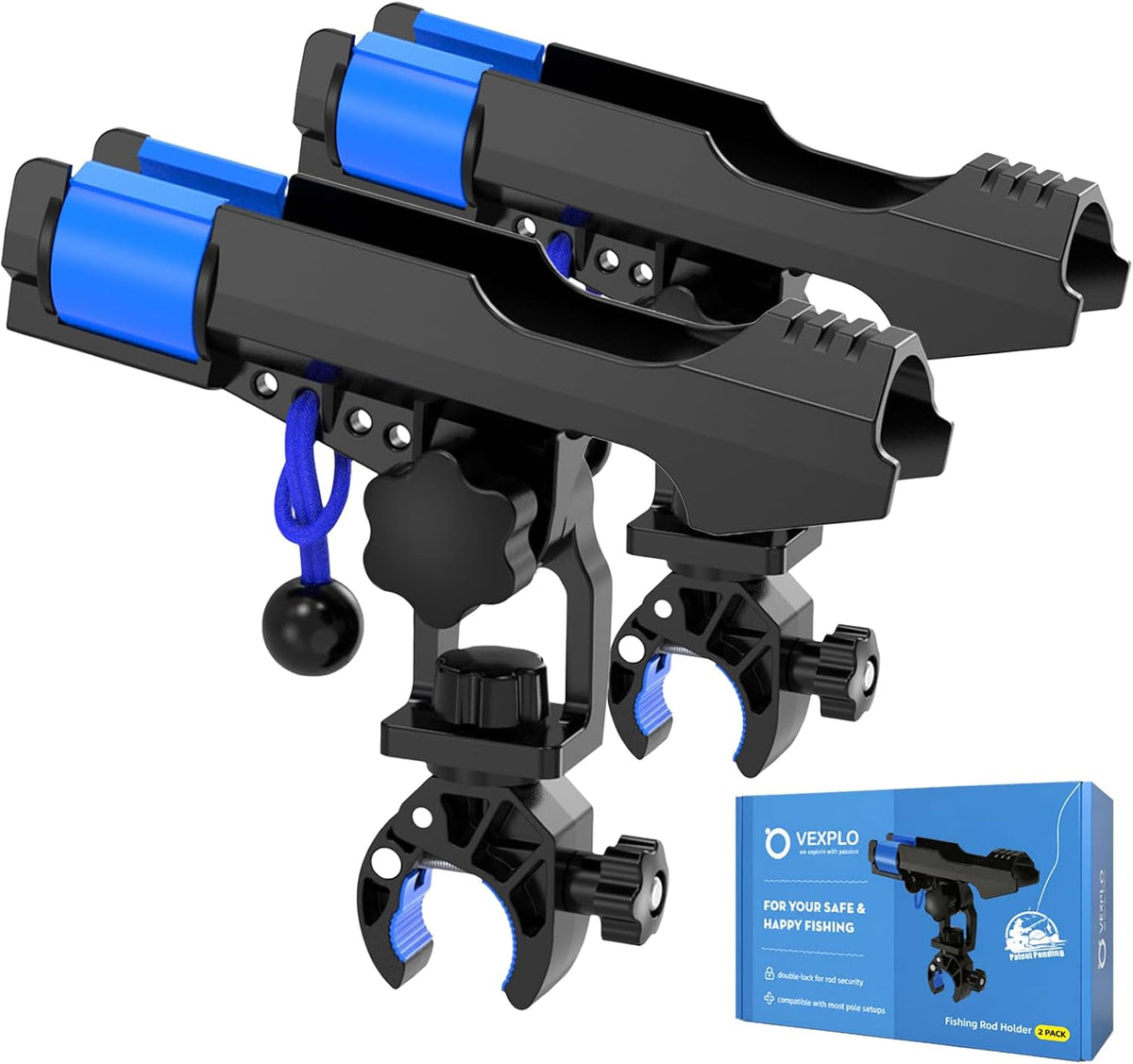 VEXPLO Clamp On Rod Holder for Fishing Boat, Round Rail Mount