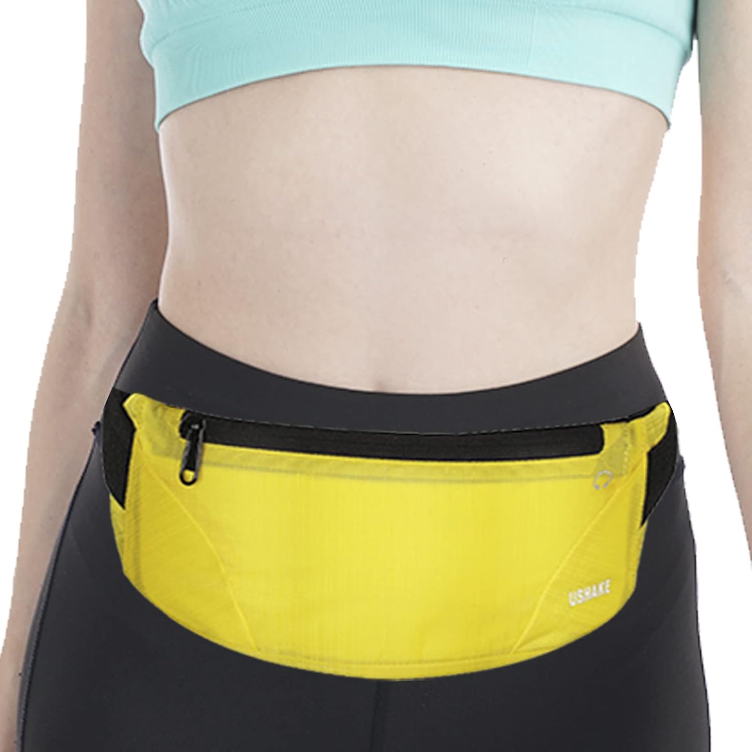 USHAKE Running Belt,Men or Women Ultra Light Bounce Free Waist Pouch Bag Fitness Workout Belt Sport Waist Pack Exercise Waist Bag for iPhone Samsung LG in Running Gym Marathon (YELLOW)