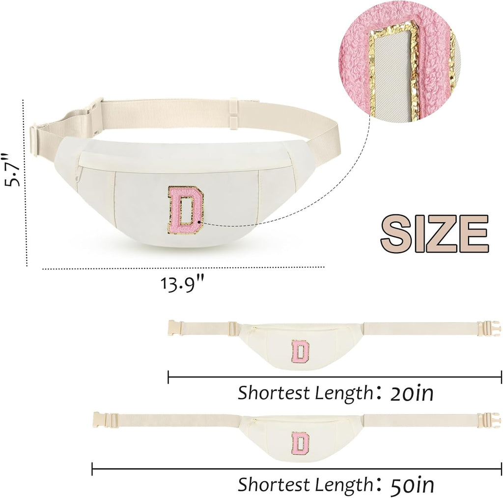MAXTOP Birthday Gifts for Women Men,Personalized Initial Letter Patch Fanny Pack Crossbody Bag with 3-Zipper Christmas Gift Trendy Stuff for Daughter Sister Her,Beige D