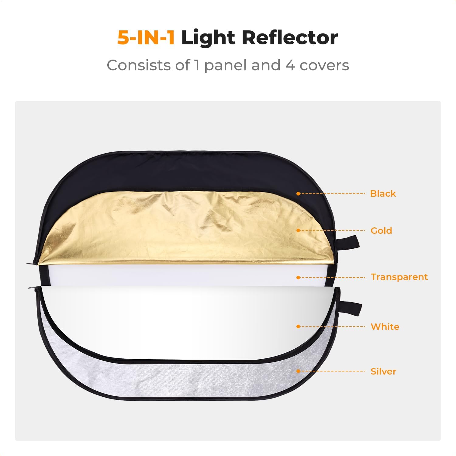 K&F Concept 24" x36” 5-in-1 Oval Foldable Reflector, with Carrying Bag