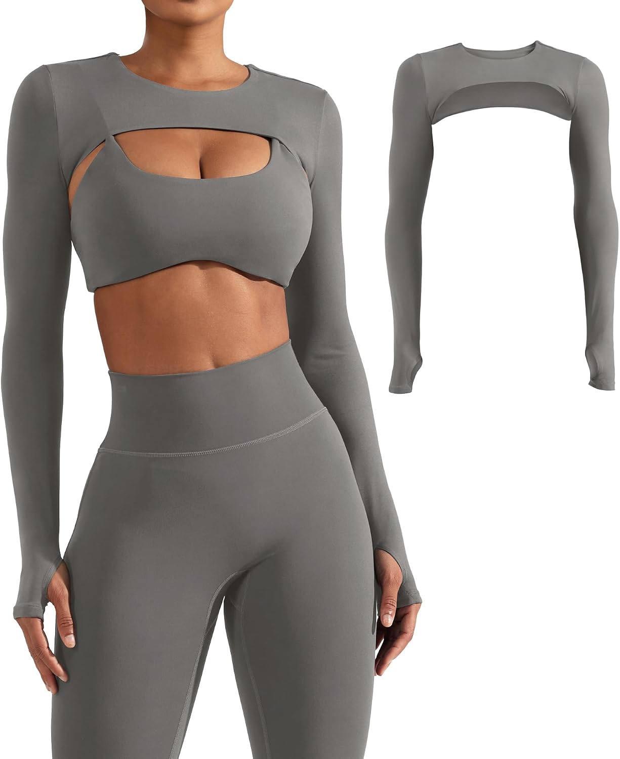 YEOREO Women Crop Top Long Sleeve Bolero Open Front Workout Cropped Shirts Sports Shrug
