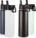 Volhoply Insulated Water Bottles with Straw Bulk 4 Pack, 22 oz Stainless Steel Sports Bottle with Handle Lid,Double Walled Vacuum Metal Water Cups with Wide Mouth, Reusable Waterbottle(Mix,4 Set)