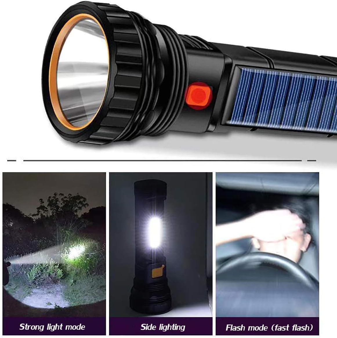 E-SHIDAI 6PCS Solar/Rechargeable Multi Function 1000 Lumens LED Flashlight, with Emergency Strobe Light and 1200 Mah Battery, Emergency Power Supply and USB Charging Cable, Fast Charging