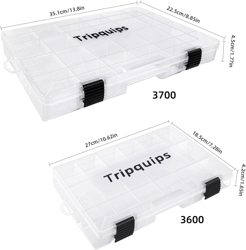 Tripquips 3600 Tackle Trays, Plastic Storage Organizer Box with Removable Dividers - Tackle Boxes - Fishing Tackle Storage - 3700 Tackle Trays - 2 Packs/4 Packs Box Organizer