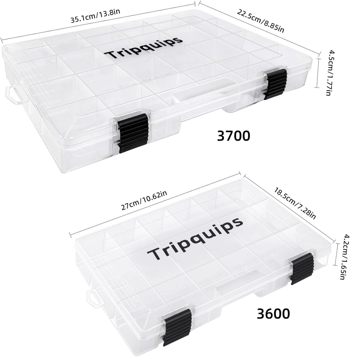 Tripquips 3600 Tackle Trays, Plastic Storage Organizer Box with Removable Dividers - Tackle Boxes - Fishing Tackle Storage - 3700 Tackle Trays - 2 Packs/4 Packs Box Organizer