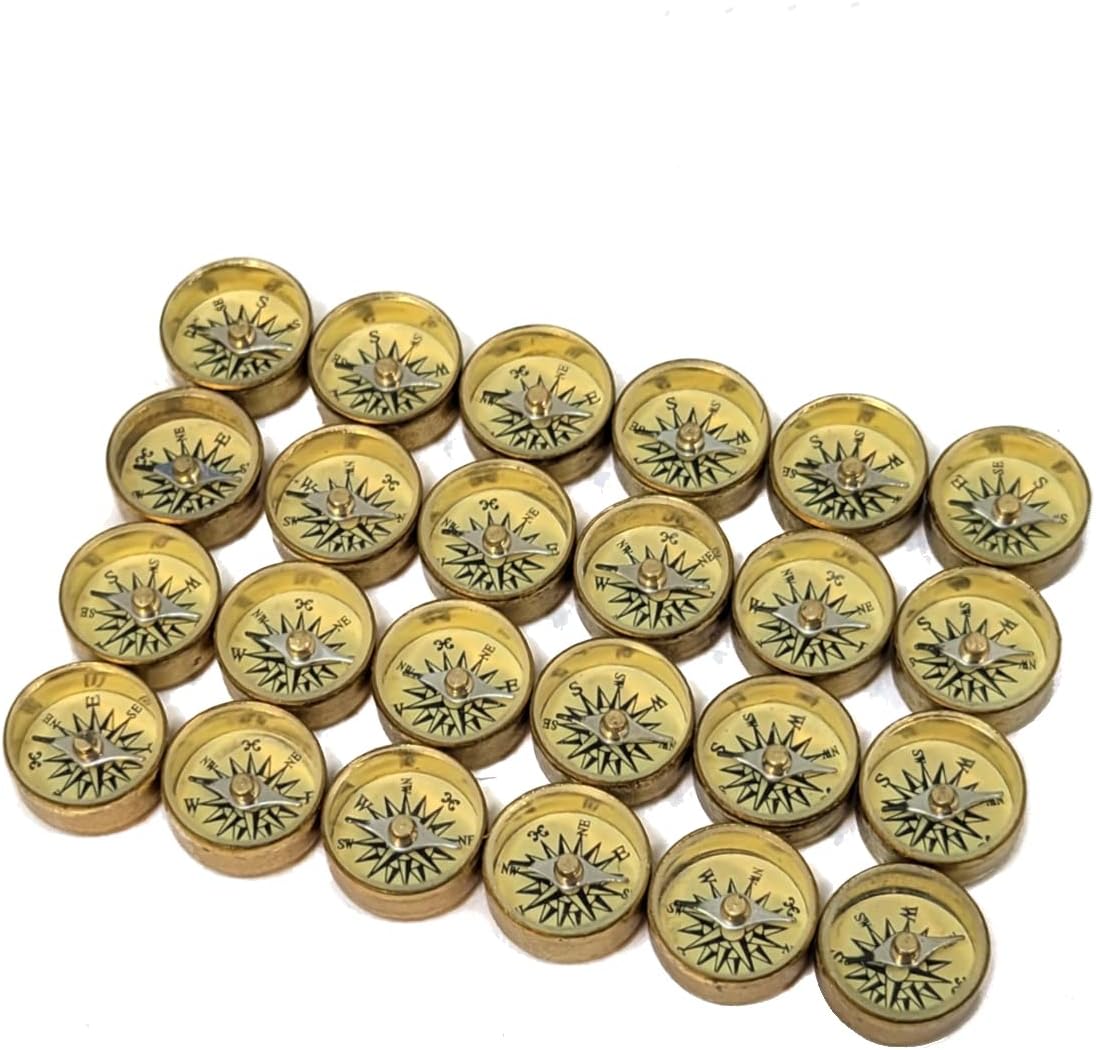 Survival Button Compass | Small, Inexpensive, Air-damped Brass Compasses | Great for Survival Kits, School Teaching Projects, Jewelry Making, Camping, and Hiking