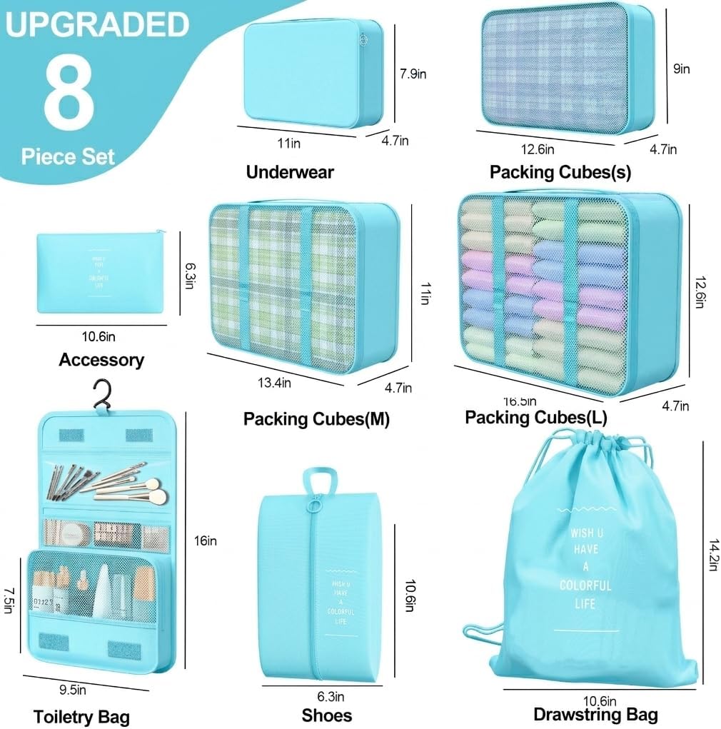 8/9 Set Packing Cubes for Travel, Suitcase Organizer Bags for Luggage