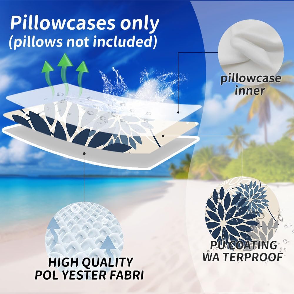 DFXSZ Blue Gray Floral Outdoor Pillow Covers 18x18 Set of 2 Waterproof