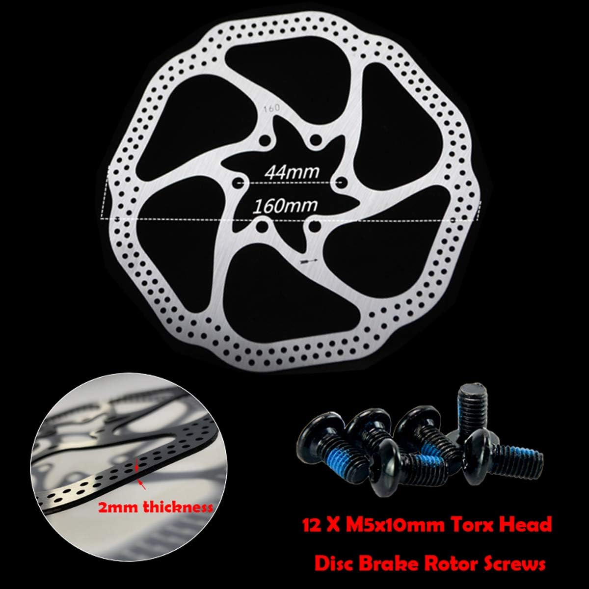 Farbetter Bike Disc Brake Kit, Including Front and Rear Caliper, 160mm Rotor, Mechanic Tool-Free Pad Adjuster for Mountain Bike, Road Cycling, Fixed Gear Bike, MTB, BMX (Red)