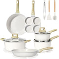 GiPP Ceramic Pots and Pans Set Non Stick - 17 Pcs Nonstick Cookware Set, Non-toxic Healthy Kitchen Cooking Set/Frying Pans Set, Dishwasher Safe, PFAS PTFE PFOA PFOS Free, Cream White