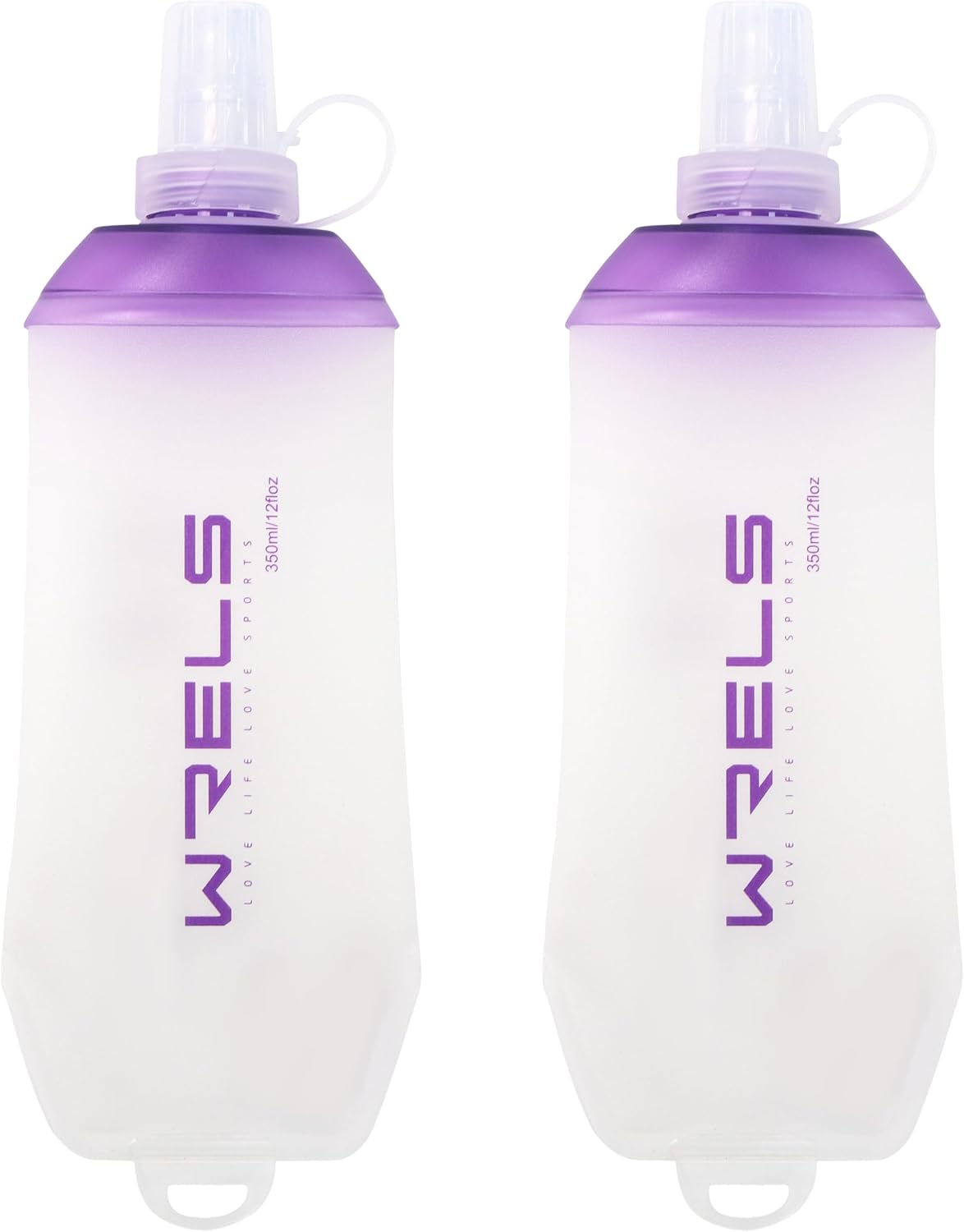 WRELS 200ml/350ml/500ml Collapsible Soft Flask,BPA Free Folding Soft Water Bottle with Hanging Ring,Lightweight TPU Hydration Flask for Running Marathon Cycling Hiking(350ml-2 Packs)