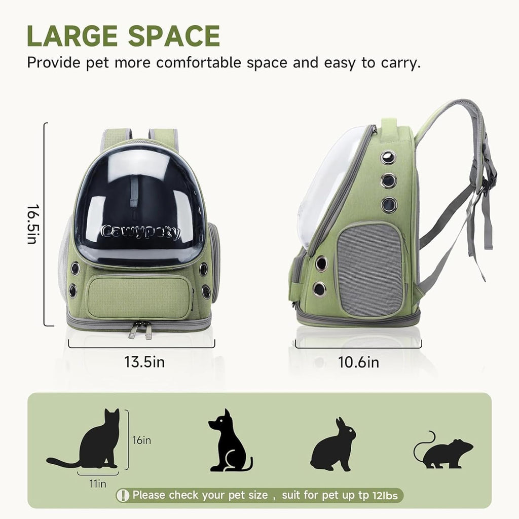 Cawypety Cat Backpack Carrier, Breathable Cat Carrier Large Space Bubble Pet Backpack for Kitty Small Dog up to 15lbs, Transparent & Foldable Pet Carrier for Travel Hiking
