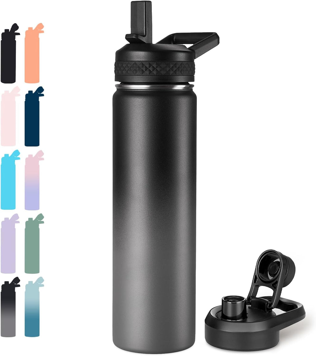 Fijinhom Insulated Water Bottle with Handle, 304 Stainless Steel Water Bottles with Wide Mouth, Double Wall Vacuum Sports Water Bottle, BPA Free, Keep Cold and Hot, 24 Ounces, Forest Green
