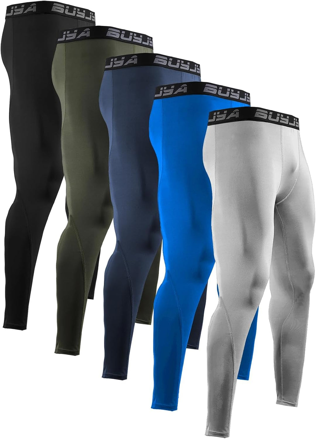 BUYJYA 3 or 5 Pack Men's Compression Pants Base Layer Tights Leggings