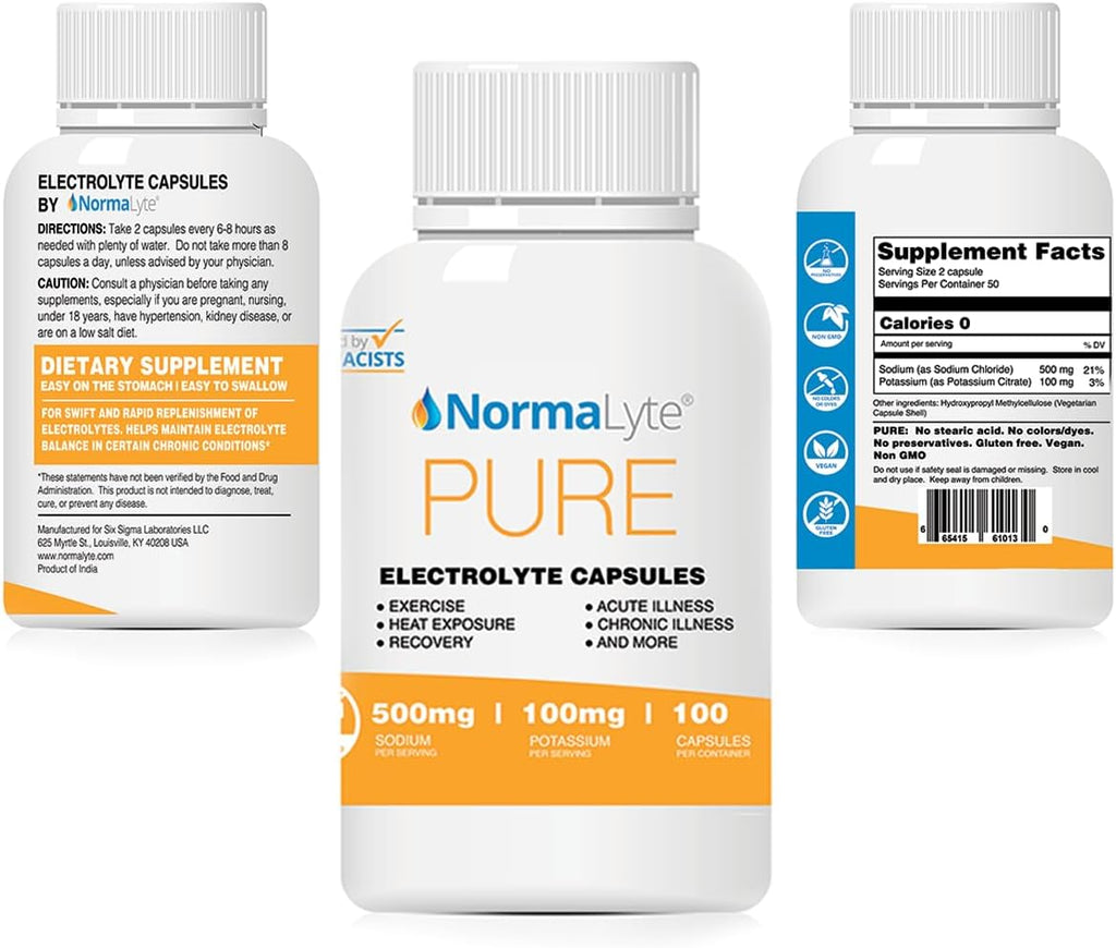 NormaLyte Electrolyte Capsules, 100 Count, Hydration Salt Pills
