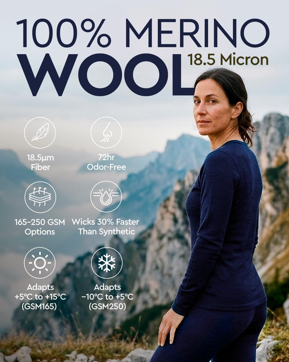 100% Merino Wool Base Layer Set Women - Thermal Underwear Long Johns PJs