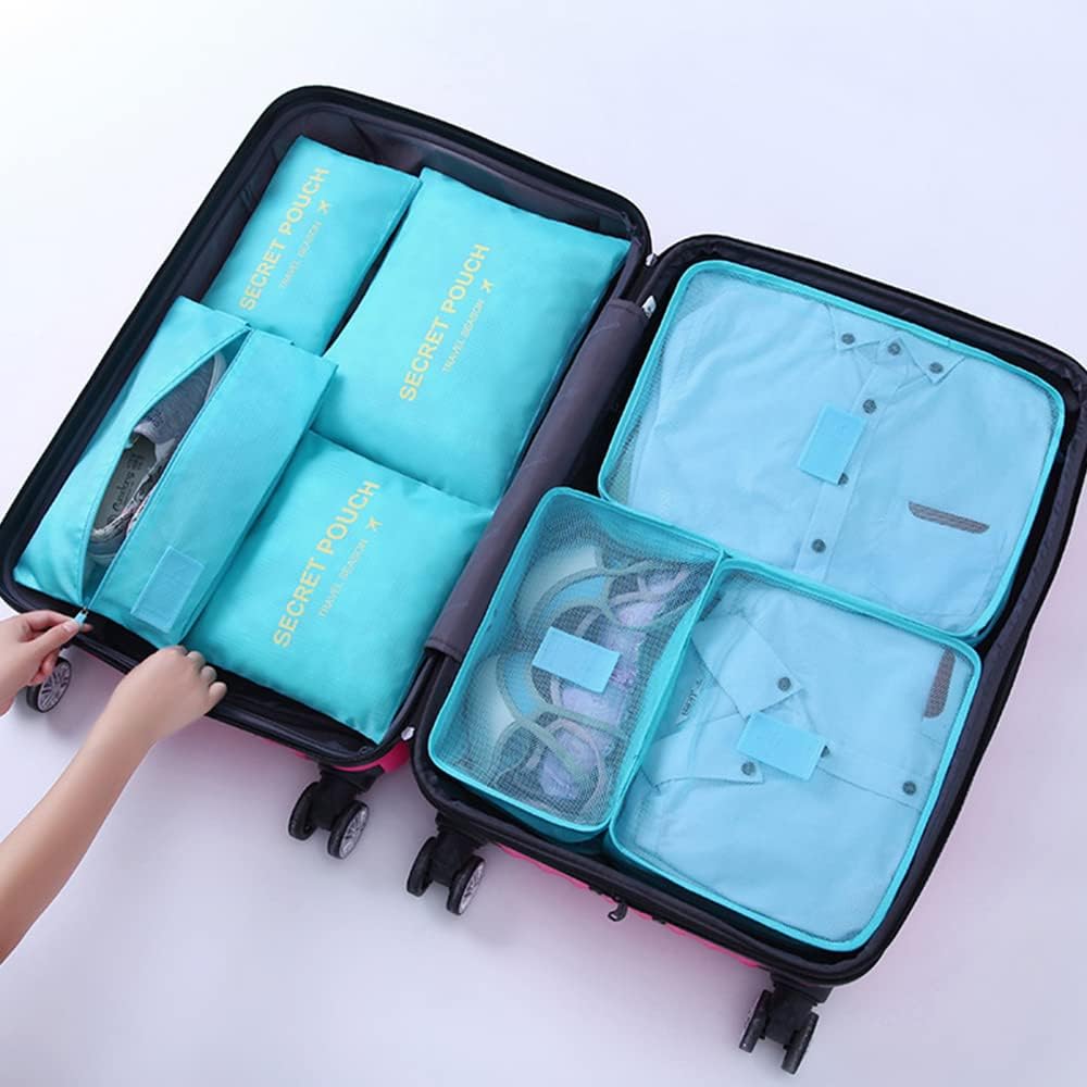 7 Set Packing Cubes, Travel Foldable Luggage Organizers Storage Bag Accessories Suitcase with Laundry Bag & Shoe Bag, Blue
