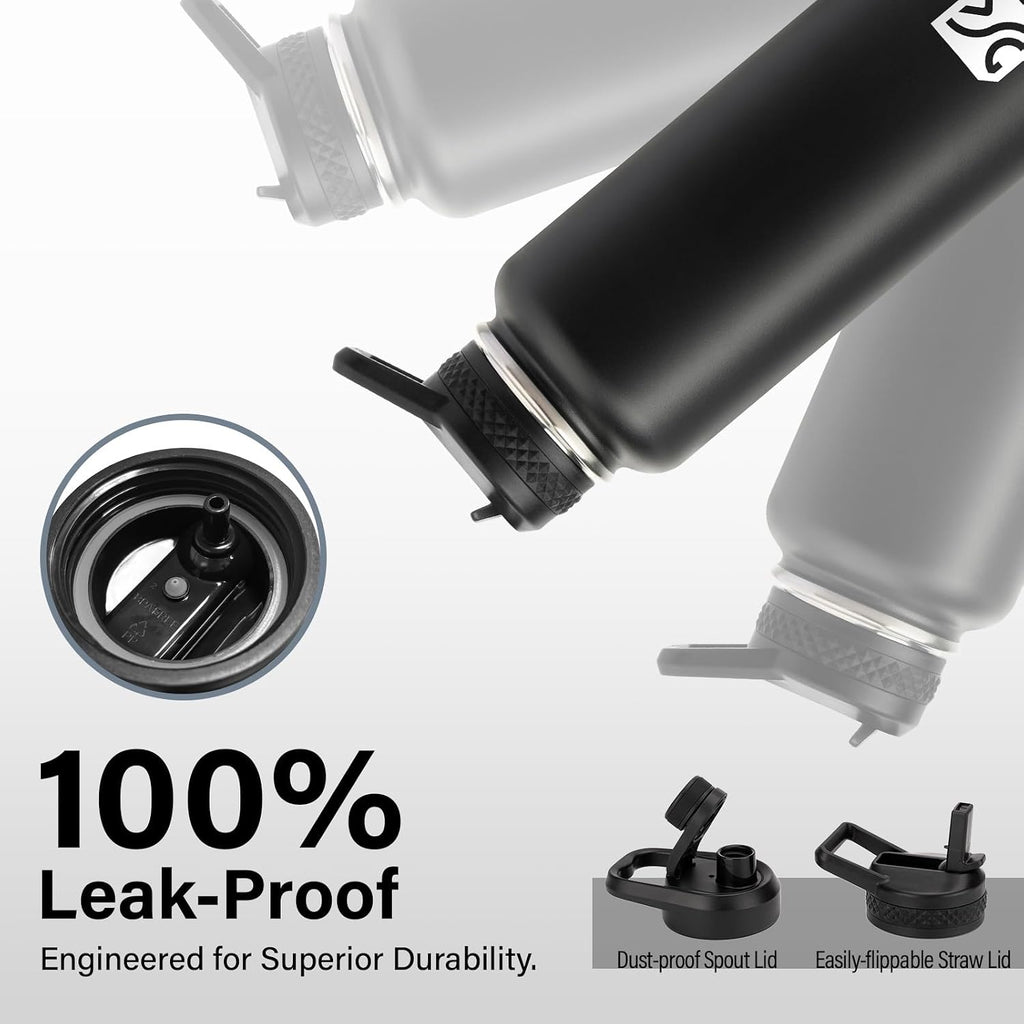 DYSANKY 40 oz Insulated Water Bottle | Thickened Stainless Steel Vacuum Metal | Portable Sports Water Jug for Gym and Hiking with Straw, Carrier Bag, Handle Strap | BPA-Free 40 oz, Black