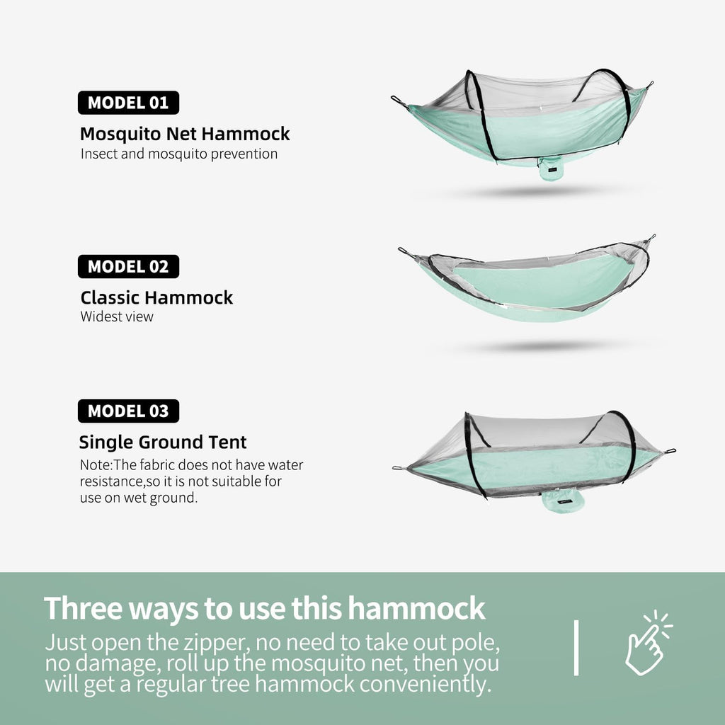 Hammock with Mosquito Net - Lightweight, Portable, 1 Person Hammock - for Camping, Hiking, Backpacking, Travel, a Festival, or The Beach (Cyan)