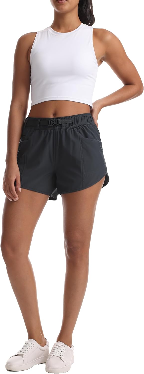 Women's Athletic Hiking Shorts with Liner Quick-Dry Workout Running Shorts