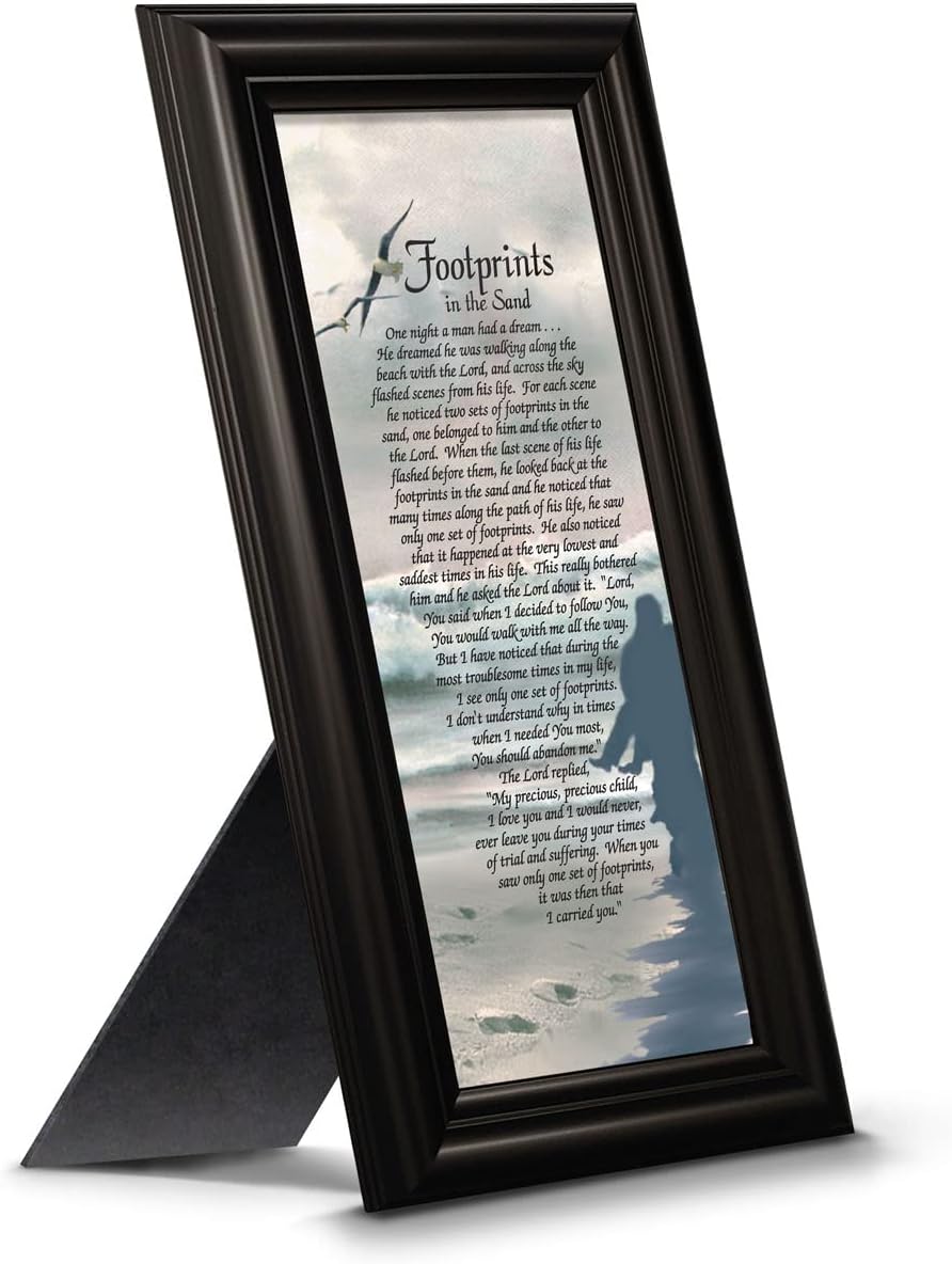 Footprints in the Sand Inspirational Wall Art, Beach Decor, Christian Gifts for Women and Men, Christian Wall Decor, Get Well Soon, Encouraging Scripture Wall Art, Framed Sympathy Gift 7703W