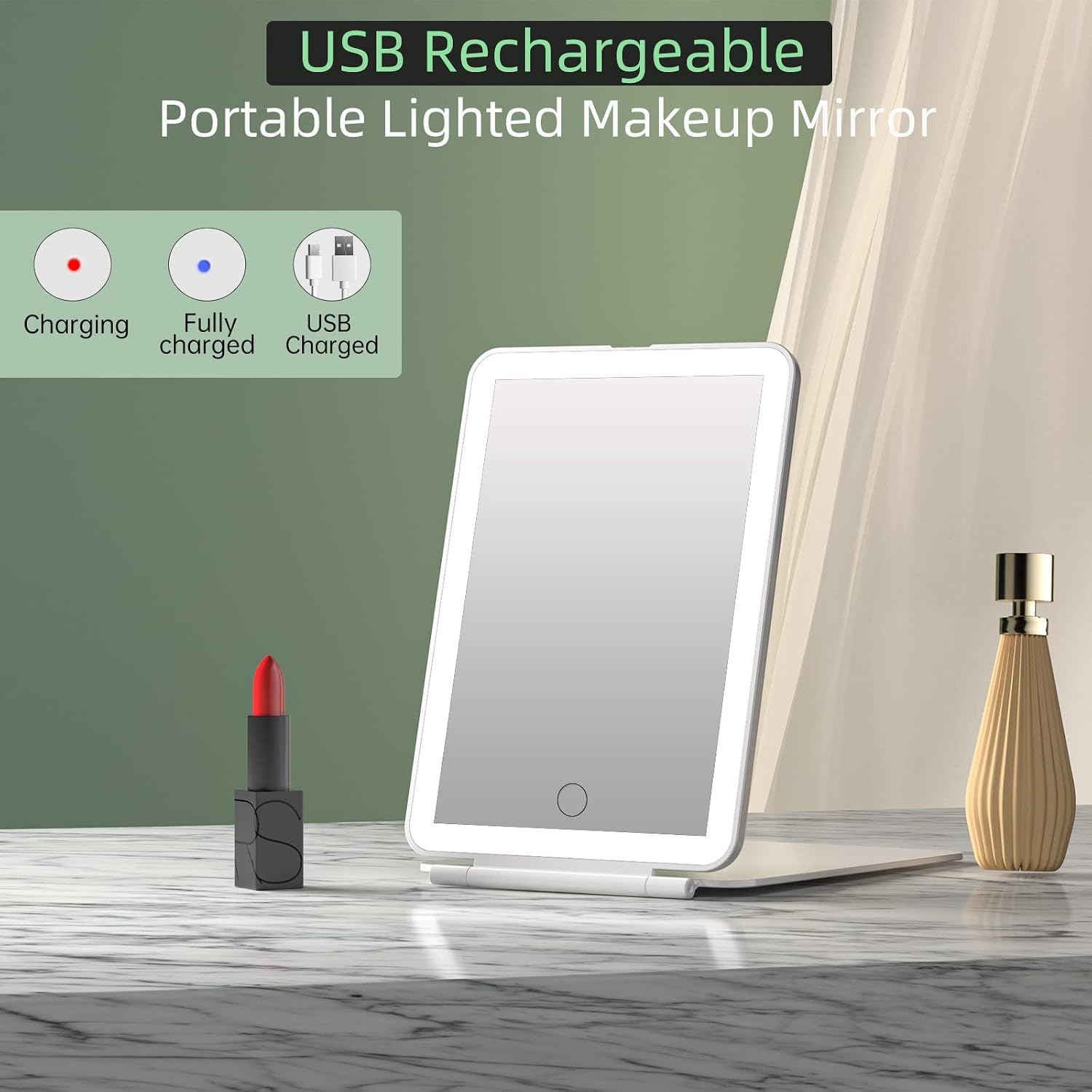 FUNTOUCH Rechargeable Portable Makeup Mirror with 72 LED Lights 1X/5X